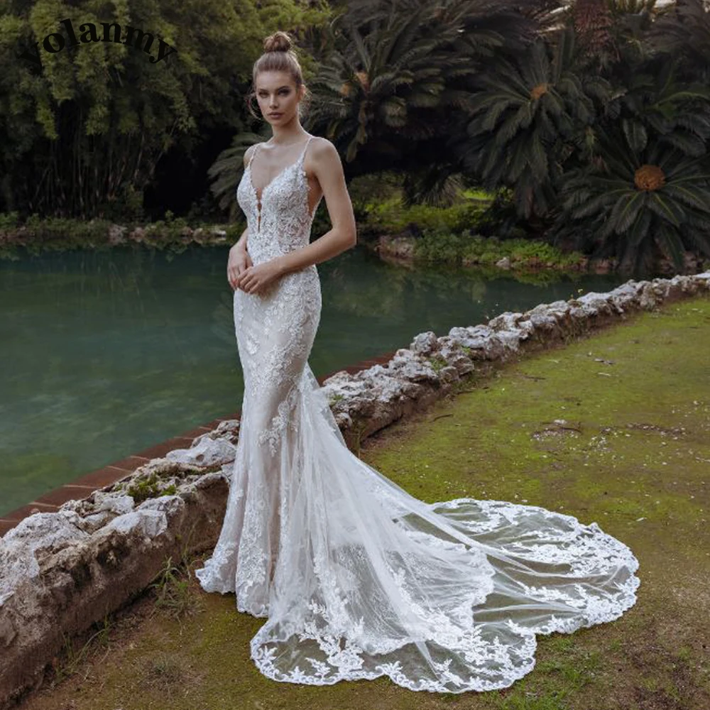 

YOLANMY 5 Pastrol Trumpet Wedding Dresses For Bride Women 2023 Lace Vestido De Casamento Plus