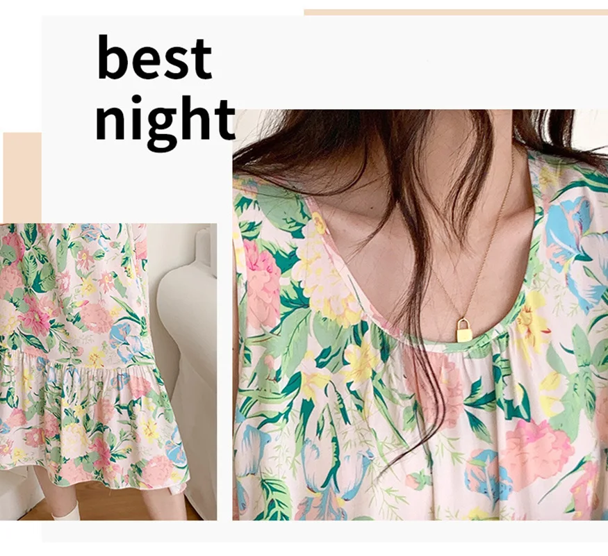 Thin Loose Attractive Women's Nightwear Summer Pajamas Nightgowns Loungefly Night Dress Women Sleeping Wear Sleeveless Printing