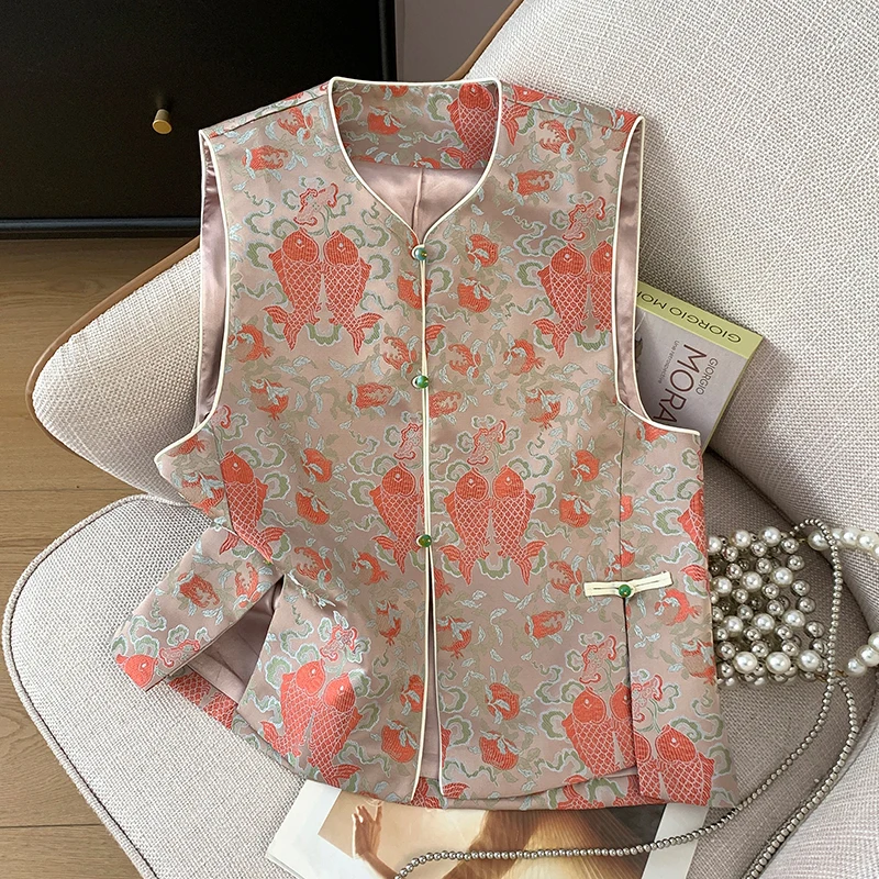 Новый китайский жилет Sle высококачественный без рукавов с жаккардовой пряжкой