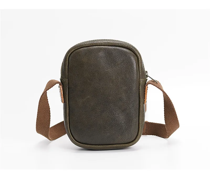 Fashion luxury genuine leather men's mini phone shoulder bag outdoor simple daily natural real cowhide green small messenger bag
