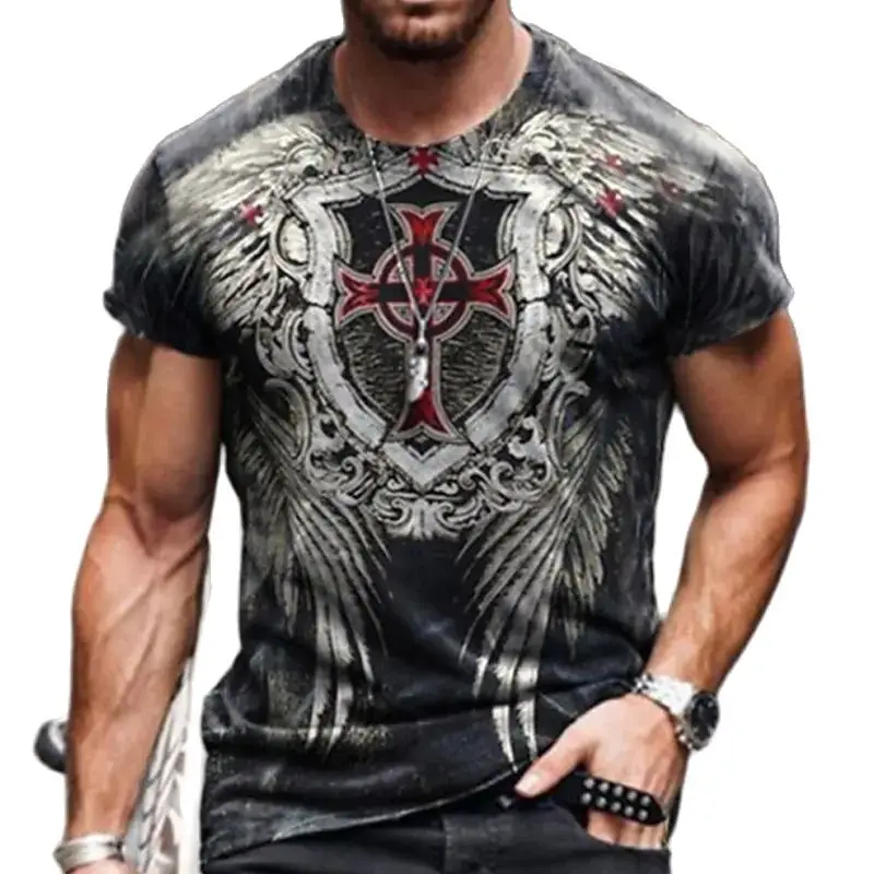 

Summer Men's Crucifix T Shirt 3d Printed Cross Short Sleeve Oversized Tops Tee Shirt Homme Clothing Jesus Christ Camiseta Hombre