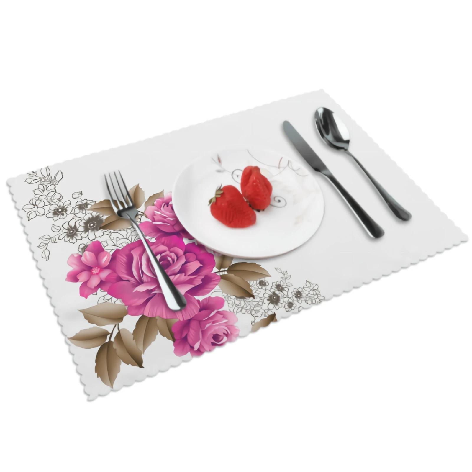 

Pink Floral Placemats Watercolor Flower Placemat Set of 4 Heat-Resisting Non Slip Table Mats Polyeste Place Mats