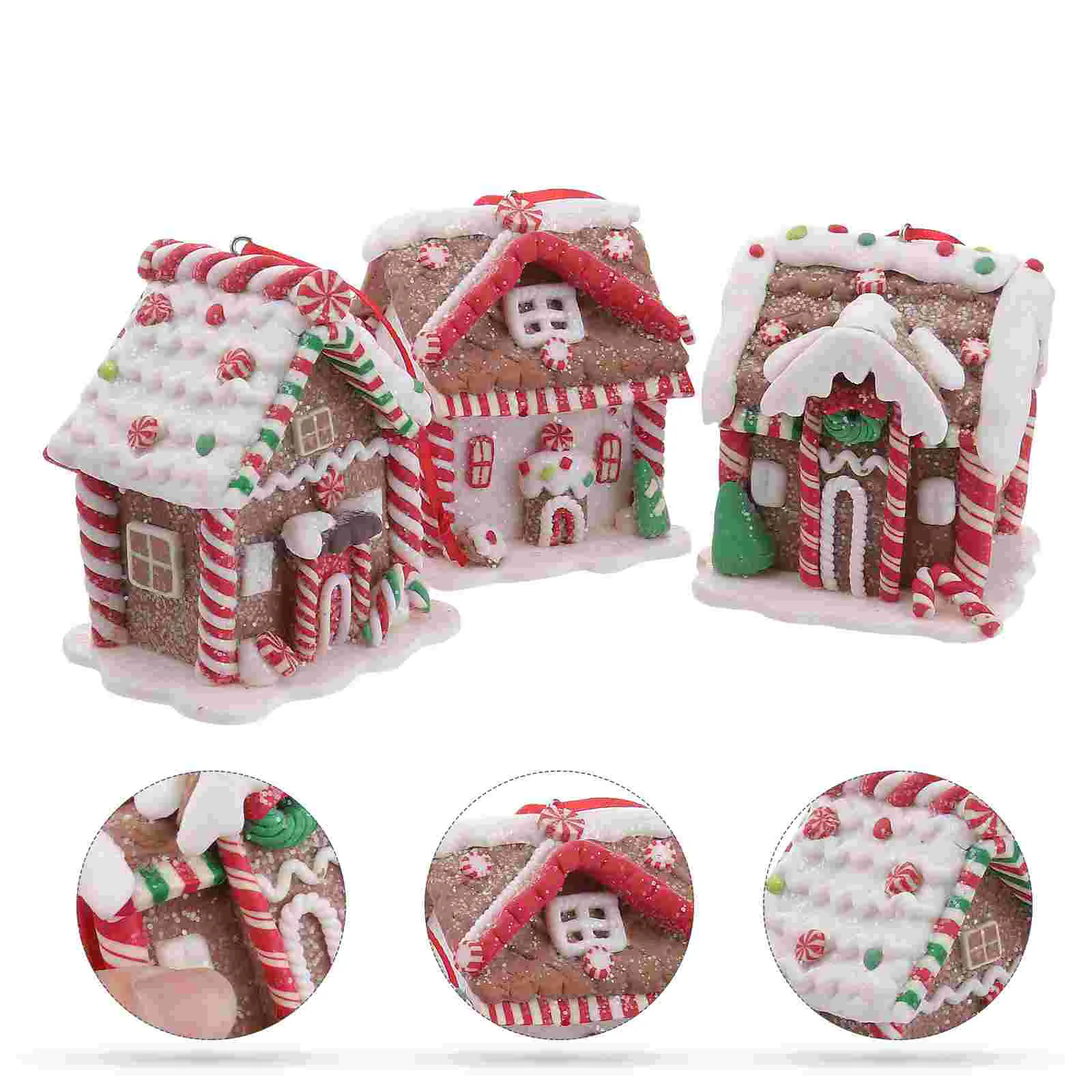

3 Pcs Christmas House Pendant Model Home Decorations Xmas Silicone Handicraft Table Mini Dining Adorn Hanging