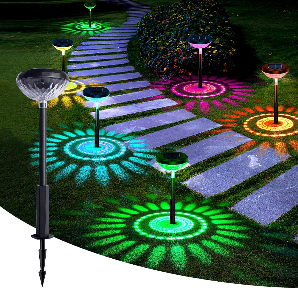 

Solar Lawn Lamp Shadow Ground Insertion Light Two-tone LED for Courtyard Garden IP65 Waterproof Night Decoration Household Villa