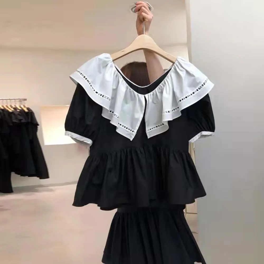 

Women's Blouse New Waist Ruffle Puff Sleeve Shirt French Doll Collar Shirt Elegant Top Summer 2022 Japan Korean