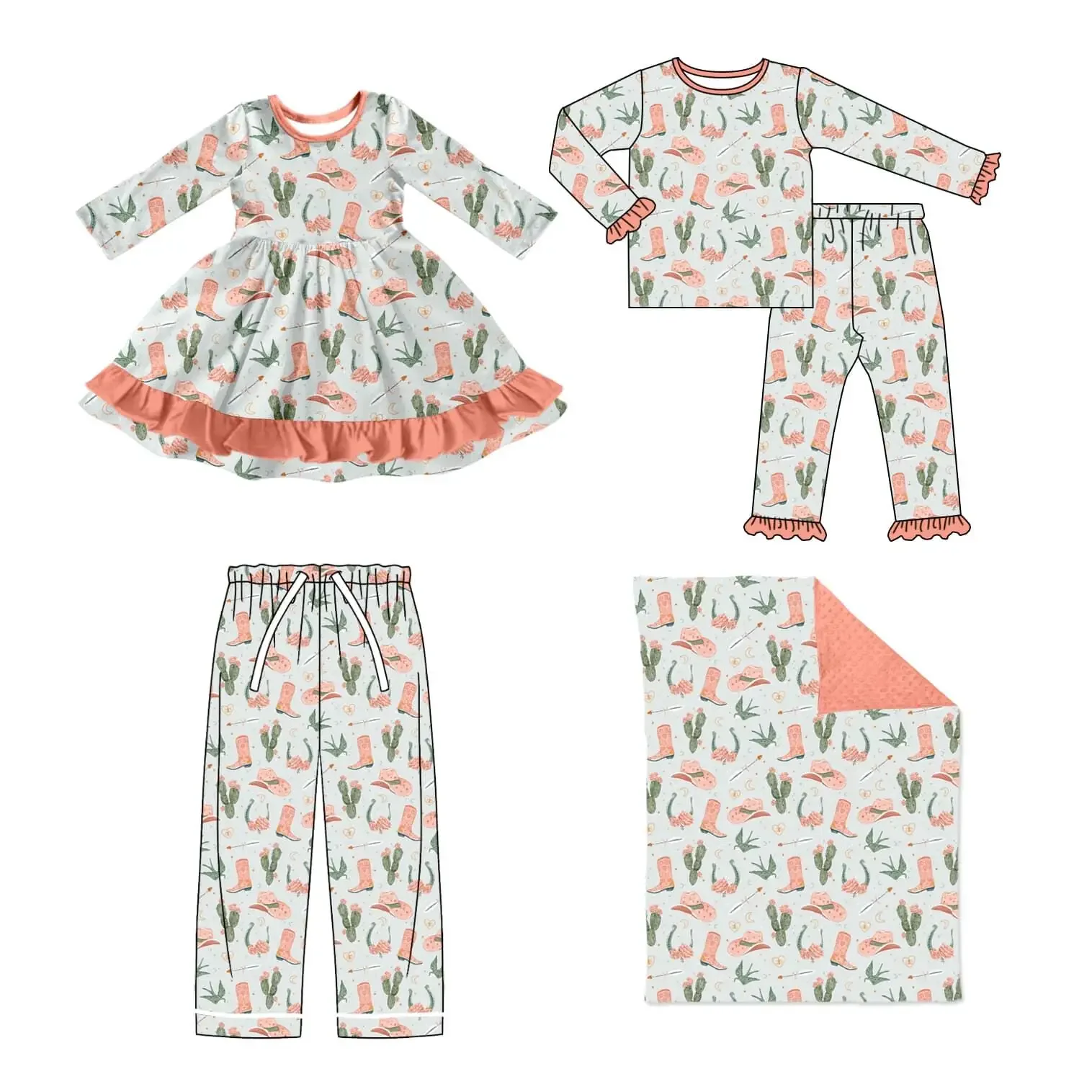 Бутиковые детские сапоги в стиле вестерн шляпа с принтом кактуса кружевные брюки