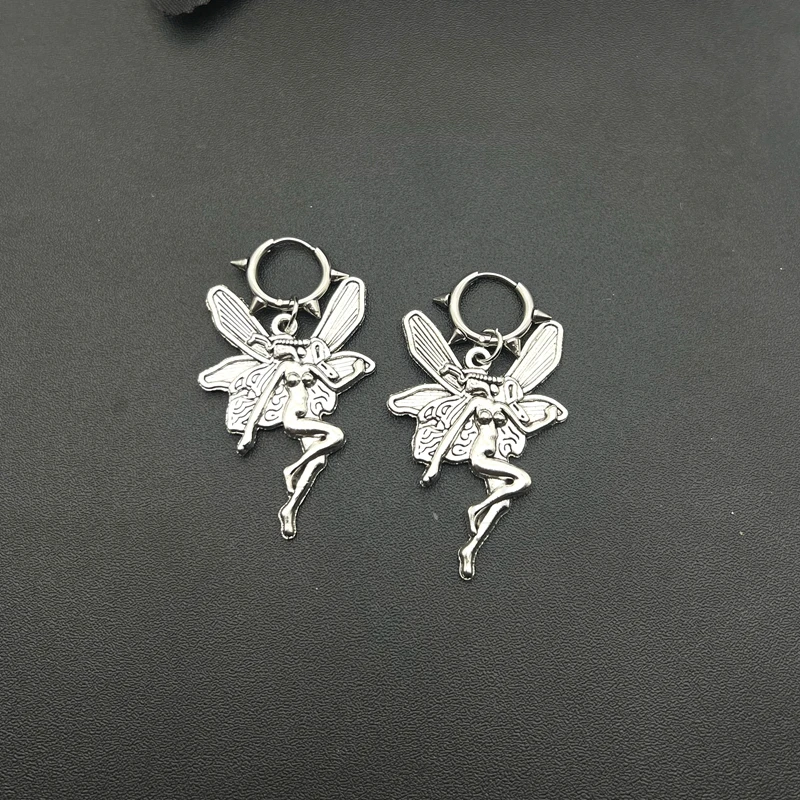 Винтажные серьги в стиле панк с бабочкой феей ангелом гранж женское аниме