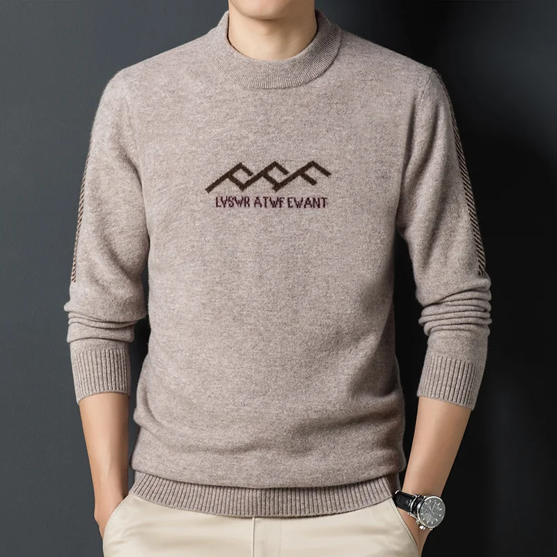 neck Round sweater men's spring, autumn and winter thin Korean Jacquard 100 pure sweater fashion casual knitting base.