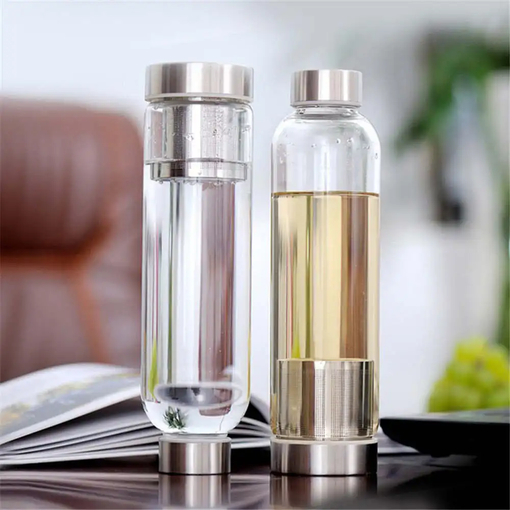 

550ML Glass Sport Water Bottle High Temperature Resistant with Tea Infuser + Protective Bag Water Bottle Kitchen Drinkware