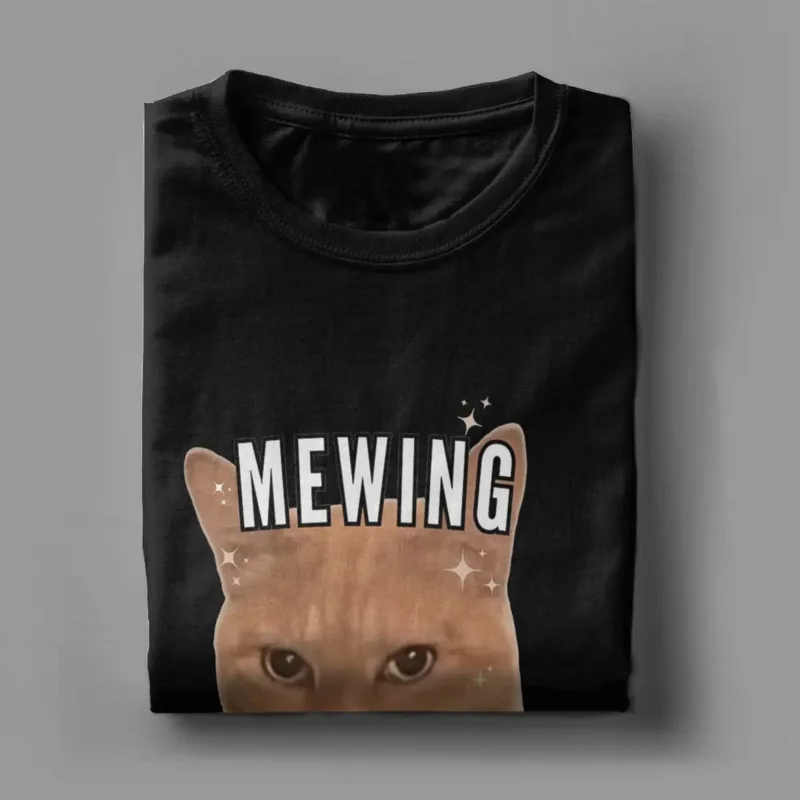 Забавные мужские футболки Mewing not meизвиваемые с котом и мемом забавная Мужская