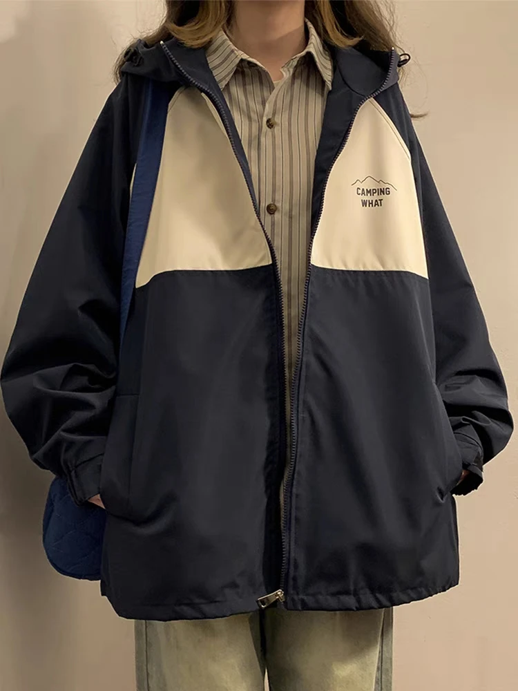 

Oversize Loose Women Jacket 2023 Autumn High Street Patchwork Long Sleeve Zipper Female Coat Casual Lady Sport Baseball Jackets