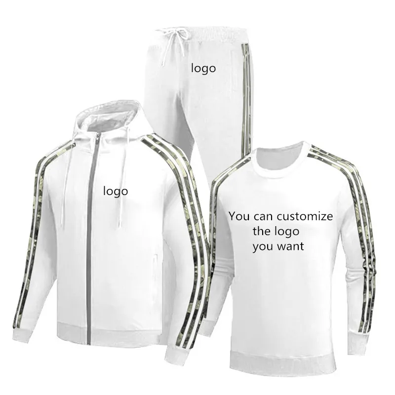 

Spring Autumn Men's jackets Any custom logo casual trend high quality cotton Men's jacket + sweater + pants three-piece suit