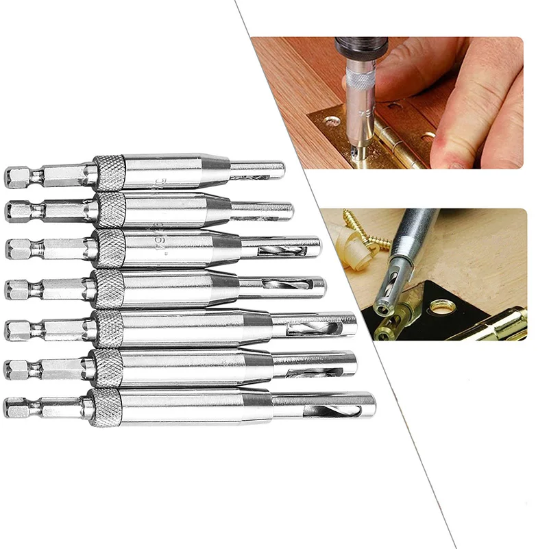 

7pcs/set power tool Core Drill Bit Set Hole Puncher Hinge Tapper for Doors Self Center Woodworking Tools