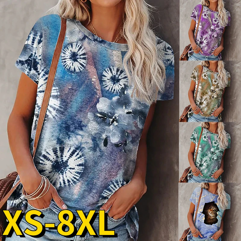 

2022 New Summer New Women's Tops Loose Casual Female T-shirts Round Collar Cute Cat Short-sleeved T-shirts Temperament Pullover