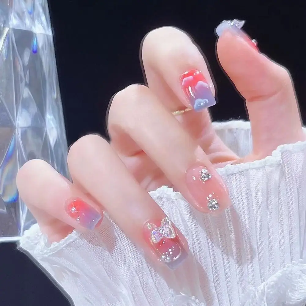 

24pcs Press On Nails Leopard Full Cover French Cloud Ballerina Square Fake Nails Short