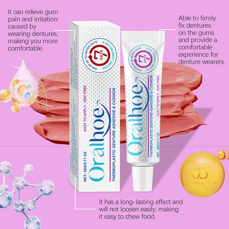 Термопластичный клей для зубных протезов и подушечка уменьшает боль в десен