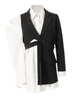 2022 autumn new jacket temperament lapel long sleeve patchwork personality black blazer women fashion trend