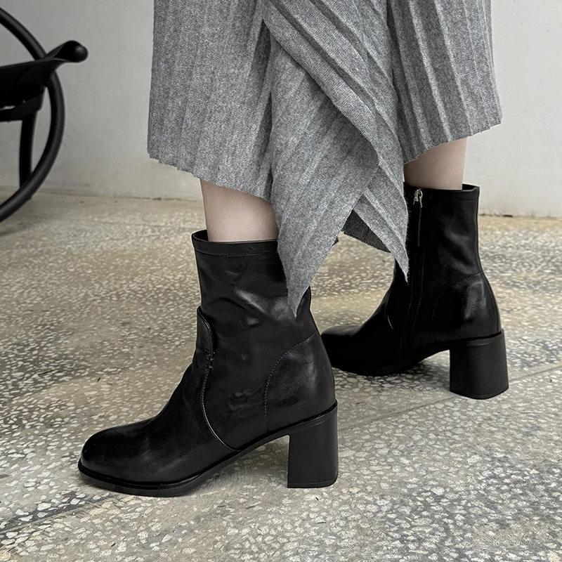 Женские ботильоны с круглым носком TULING JUN 2024 зимние однотонные ботинки на высоком