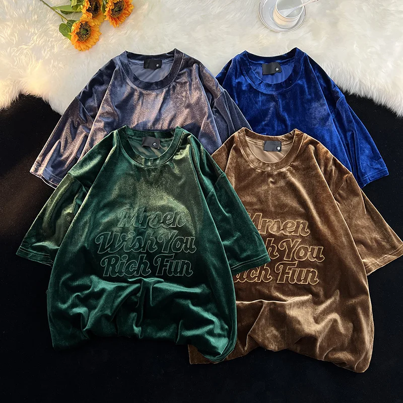 

Мужская футболка с коротким рукавом, из бархатной ткани, свободного покроя