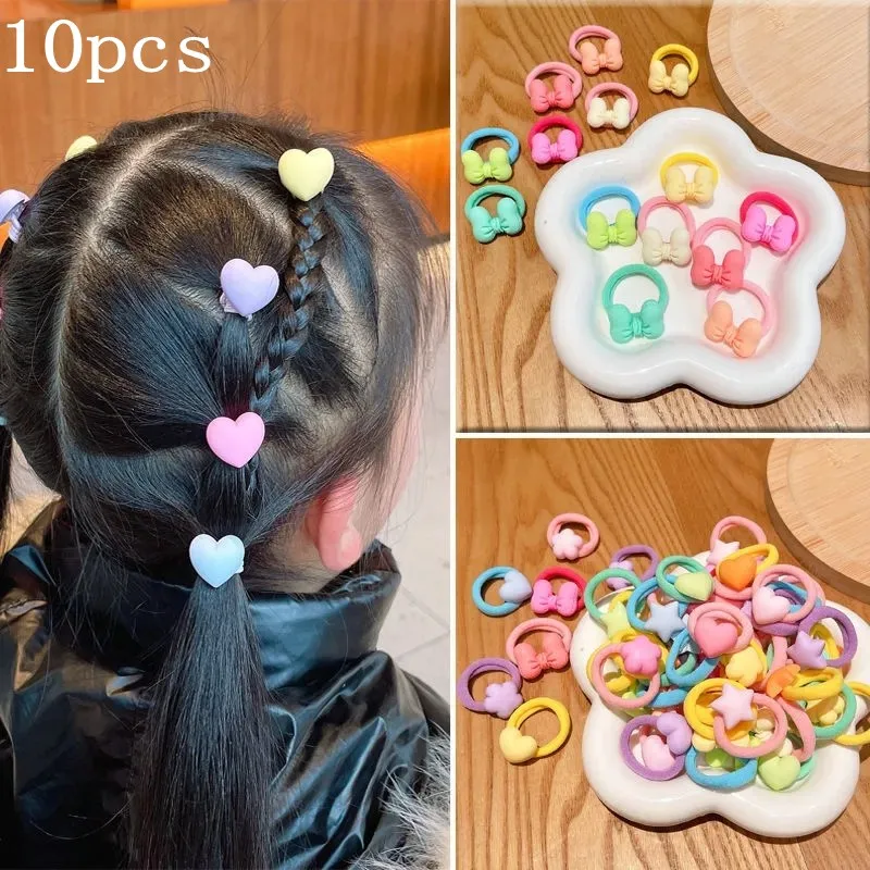 

10 Pcs/Bag Baby Girls Cute Cartoon Flower Bow Scrunchies Rubber Bands Children Lovely Thumb Hair Bands Kids Hair Accessories