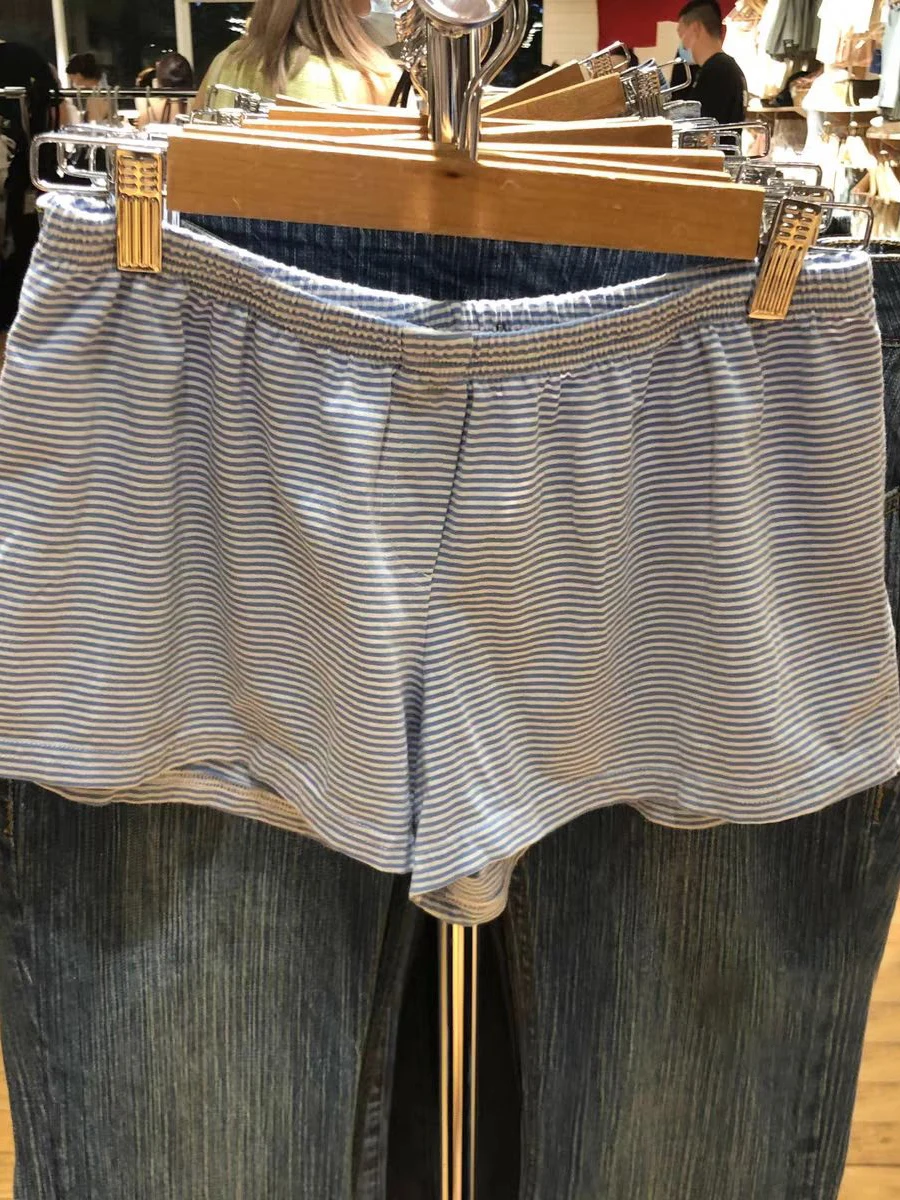 Хлопковые шорты в синюю полоску женские летние новые прямые короткие брюки с