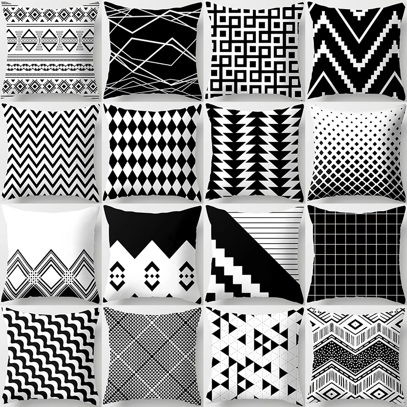 

Nordic Geometry Black White Cushion Pillow Cover Home Decorative Office Sofa Polyester PillowCase 45x45cm