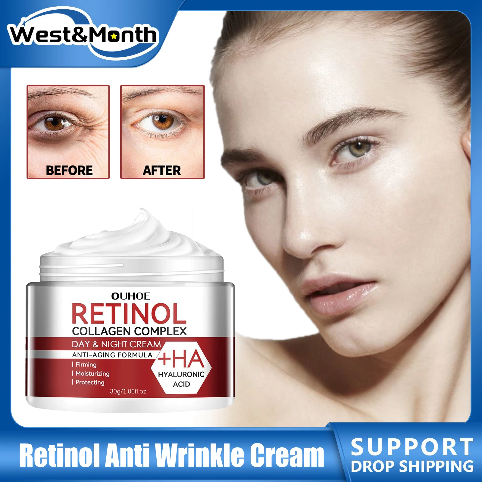 

Retinol Anti Wrinkle Face Cream Fade Fine Lines Dark Circles Firm Lift Whiten Brighten Moisturize Shrink Pores Facial Skin Care