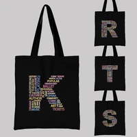 womens foldable shopping bags for groceries tote text letter pattern student eco friendly washable shopping bag pouch