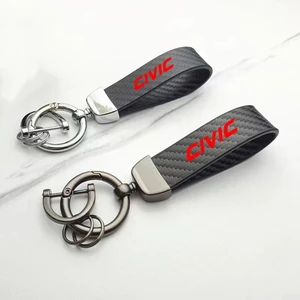 Leather Car Key Chain 360 Degree Rotating Horseshoe Rings For CIVIC 10th 9th 8th 7th Gen 10 9 8 7 2006 2007 2008 Car Accessories