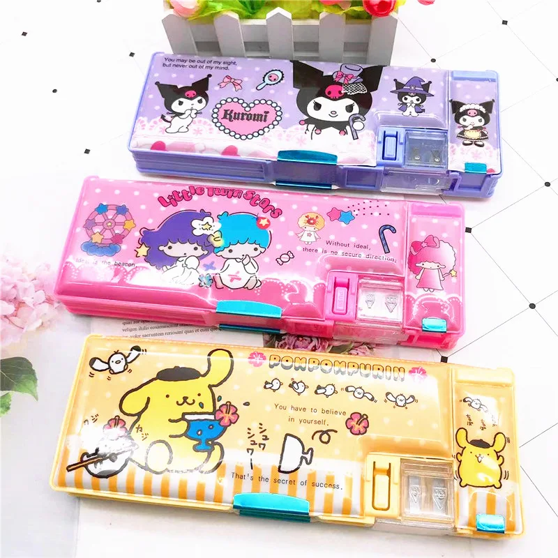 

Kawaii Sanrios Accessories Hello Kitty My Melody Kuromi Cartoon Cute Student Multi Functional Pencil Case Stationery Storage Box