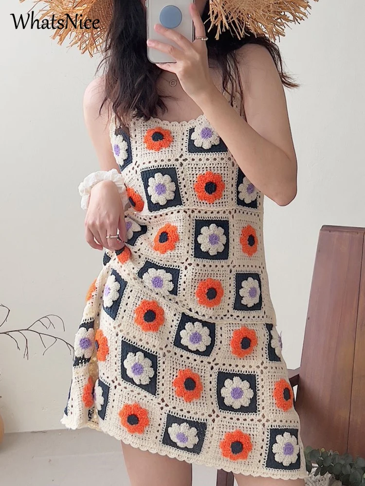 Модный вязаный крючком пуловер на бретелях свитер платья-майки для женщин