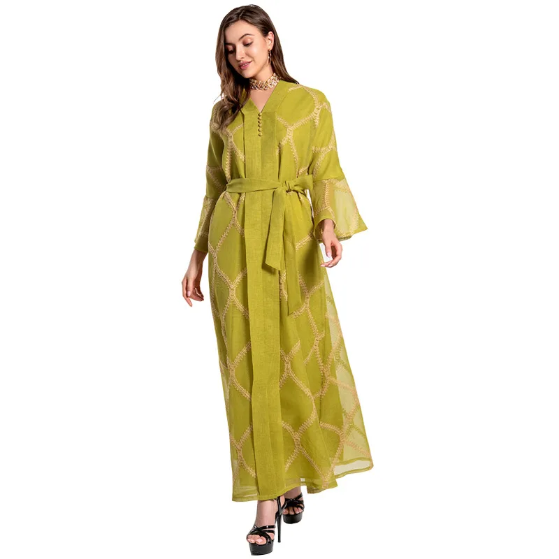 Robe Femme Musulmane Middle Eastern Muslim Women Dress Embroidery Abaya Dubai Muslim Elegant Gauze Dress Abayas For Women