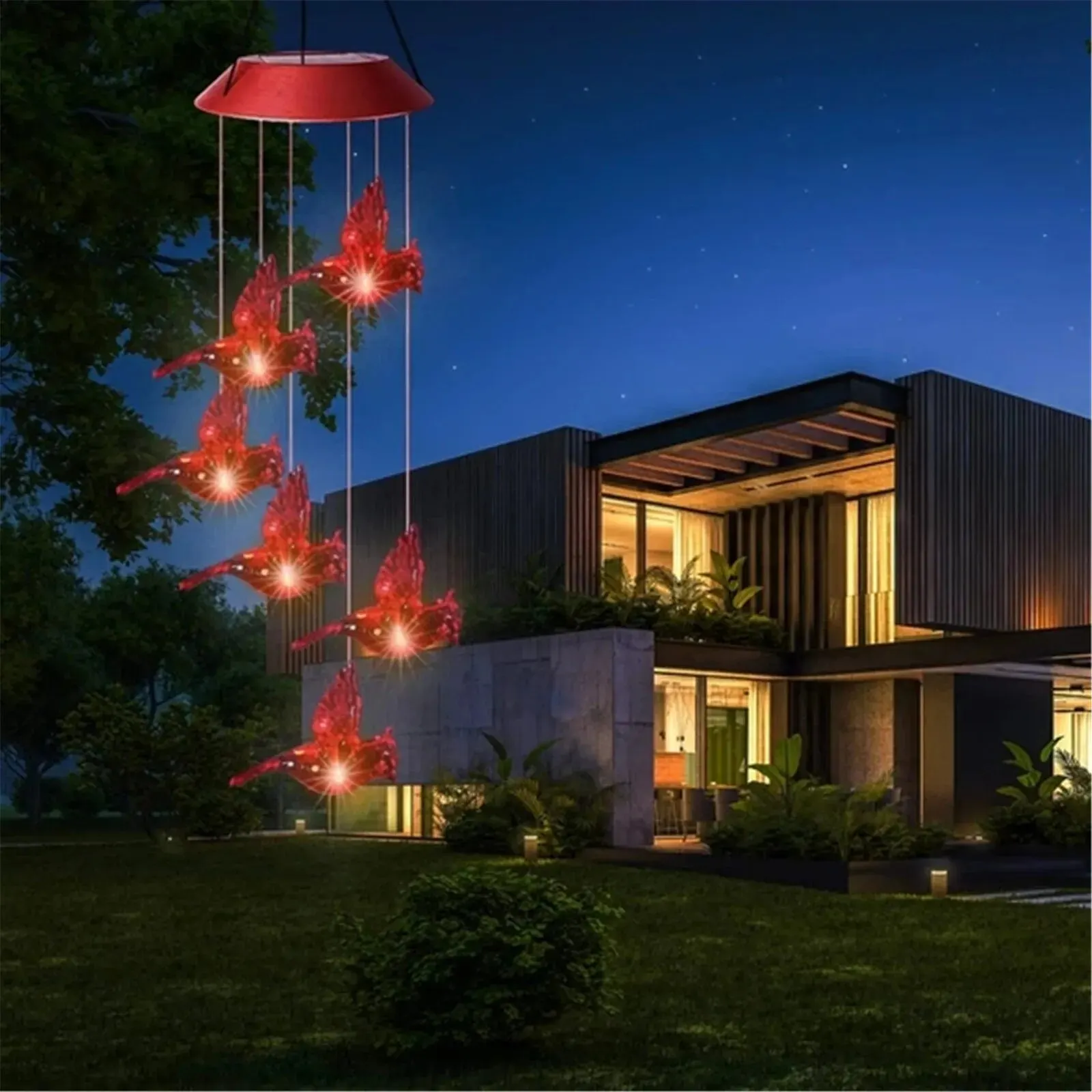 

Powered LED Red Bird Wind Chime Color-Changing Lighting Garden Decor Outdoor Courtyard Porch Lights Decoratoin Lamps