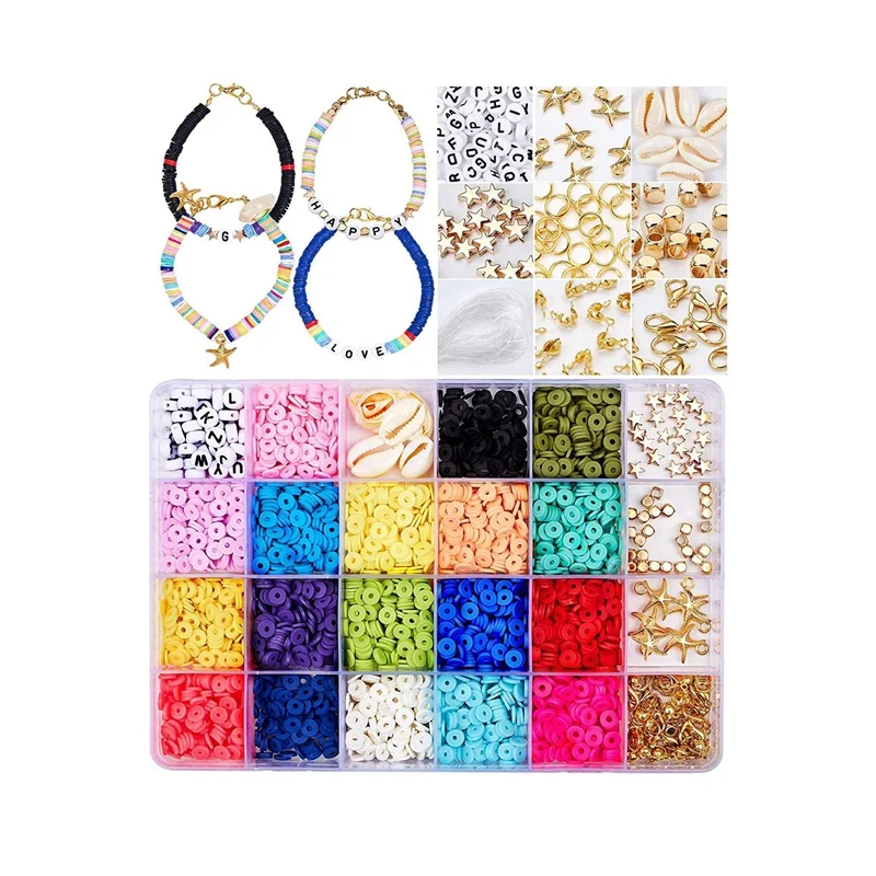 

Flat Round Polymer Clay Spacer Beads For Jewelry Making Bracelets Necklace Earring DIY Craft Kit For Kids Adults