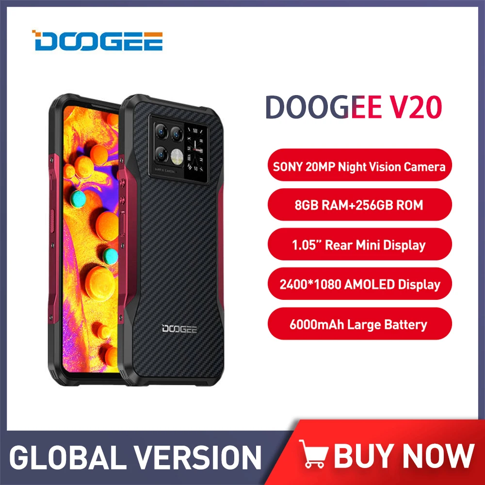 

DOOGEE V20 Smartphone 6.43" FHD AMOLED Display Innovative Rear Display Phones 8+256GB 64MP Camera 6000mAh Rugged Cell Phone NFC