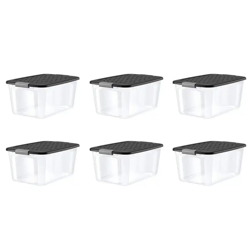 

56 Quart Clear Plastic Grey Latches Lid Tote Set of 6