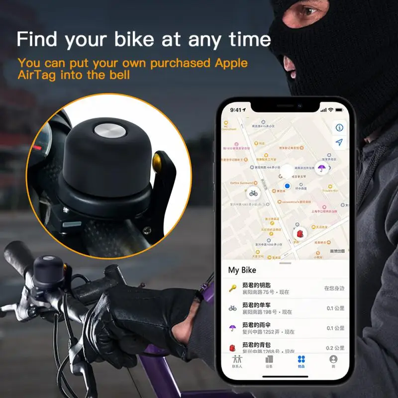 

TWOOC New Product Bicycle Bell AirTag Road Car Anti-lost Device Bell Anti-theft Positioning Bell And A Loud Warning Bell