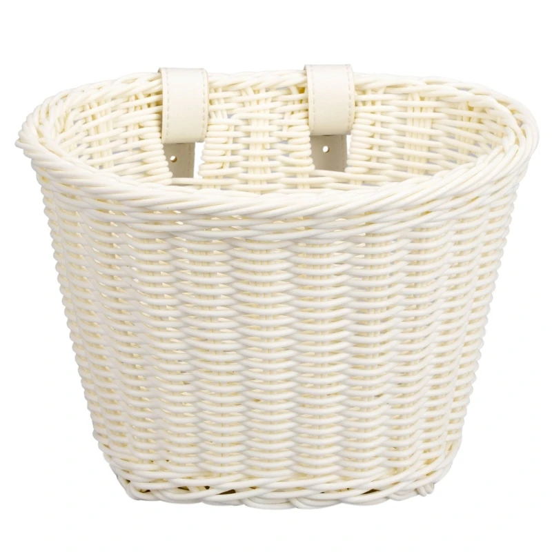 

D-Shaped Bike Basket Bicycles Handlebar Storage Bike Basket with Leather Straps, Hand-Woven Bike Front Basket for Kids