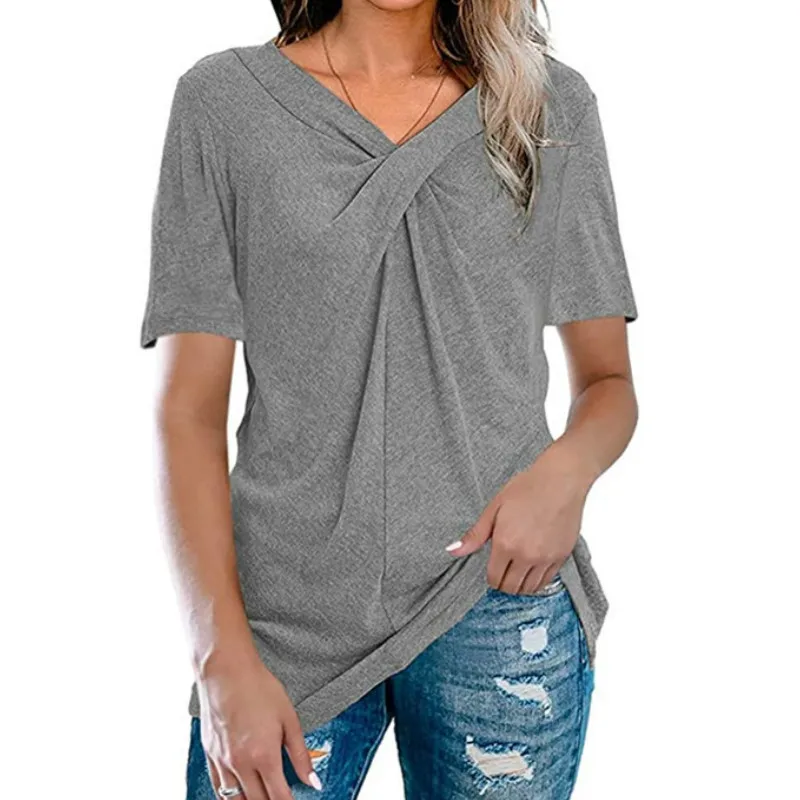 

Streetwear Women Top Summer T Shirt Soft Casual Cotton Short Sleeve T-Shirts V-Neck Solid Tees Shirts Female Fashion Tops