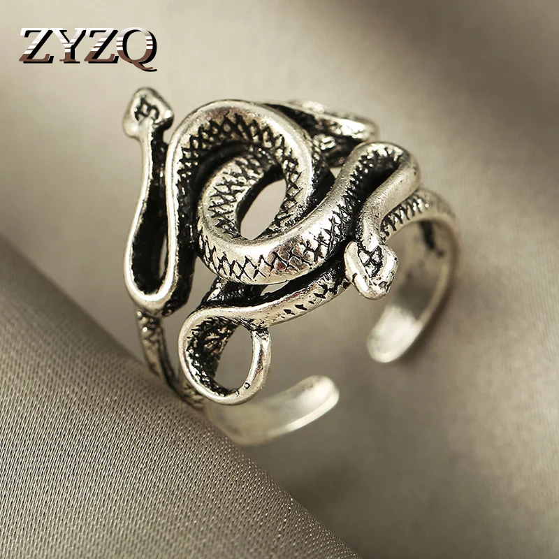 

ZYZQ Gothic Exaggeration Winding Snake-shaped Ring for Women Men Fashion Creative Nightclub Open Ring Jewelry Accessories