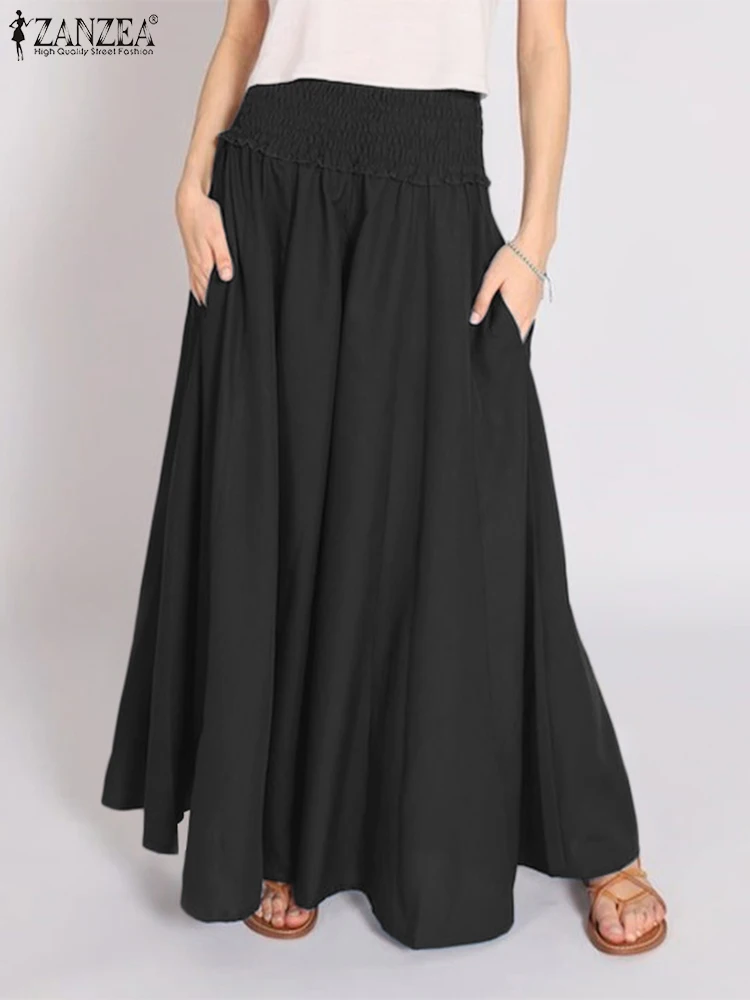 

Юбка ZANZEA женская оверсайз с завышенной талией, повседневная элегантная свободная длинная юбка-багги, модная трапециевидная, на лето