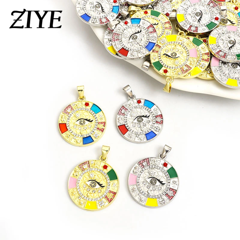 

2pcs Round Enamel Turkish Evil Eye Charms Lucky Rhinestone Pendant DIY Findings Making Necklace Earring Accessories Jewelry Gift