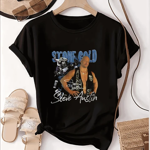 Винтажная футболка с принтом Stone Cold Steve Austin Wrestler, топ Trend, рубашка унисекс с короткими рукавами в стиле Харадзюку, большая футболка с узором