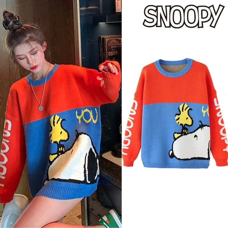 Свитер Snoopy зимние женские вязаные пуловеры с длинным рукавом аниме большой