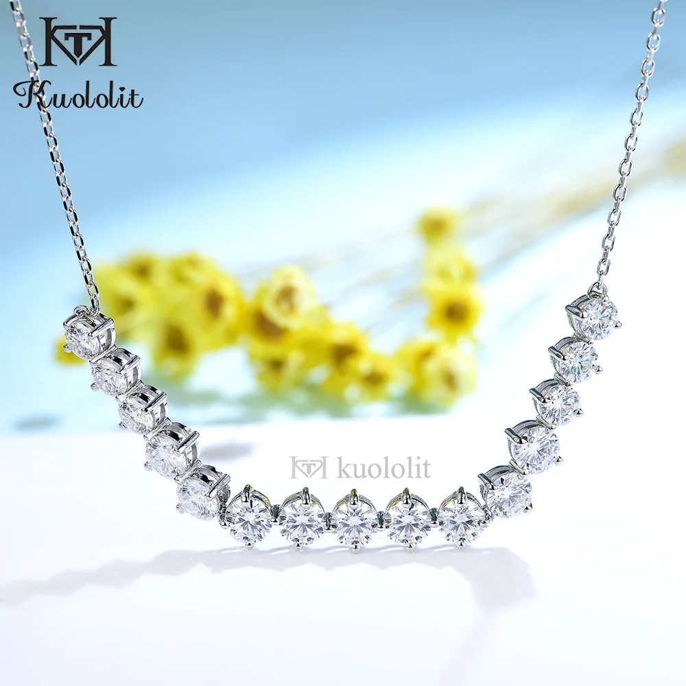 

Kuololit Solid 18K 14K 10K Moissanite теннис ожерелье для женщин 4 мм сверкающие бриллианты D/VVS1 кулон вечерние с цепочками GRA