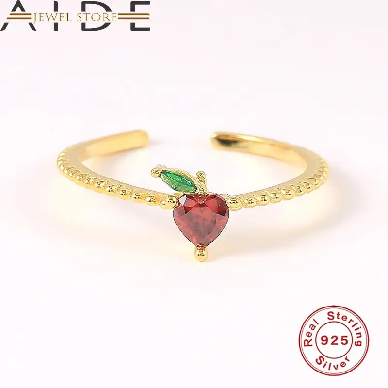 

Aide Korean Cute Crystal Fruit Opening Ring 925 Sterling Silver Adjustable Ring For Women Girls Wedding Bague Summer Jewerly