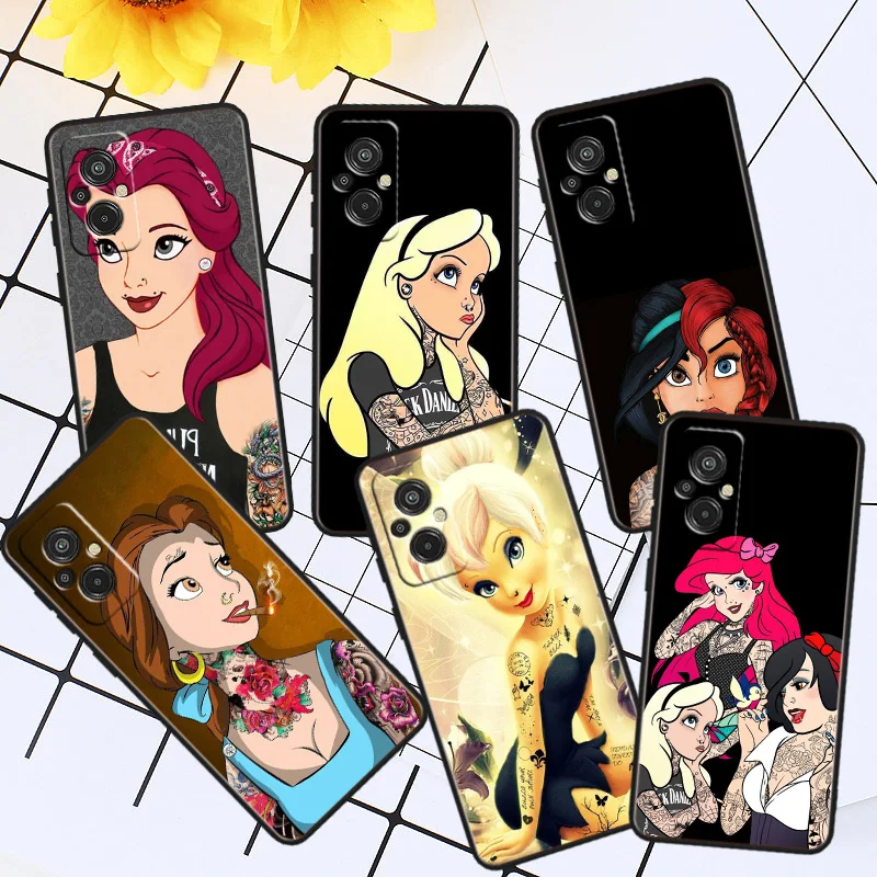 

Disney Princess Tattoo Phone Case For Xiaomi Redmi K60E K60 K50G K50 K40S K40 K20 S2 6A 6 5A 5 Pro Ultra Black Soft Cover