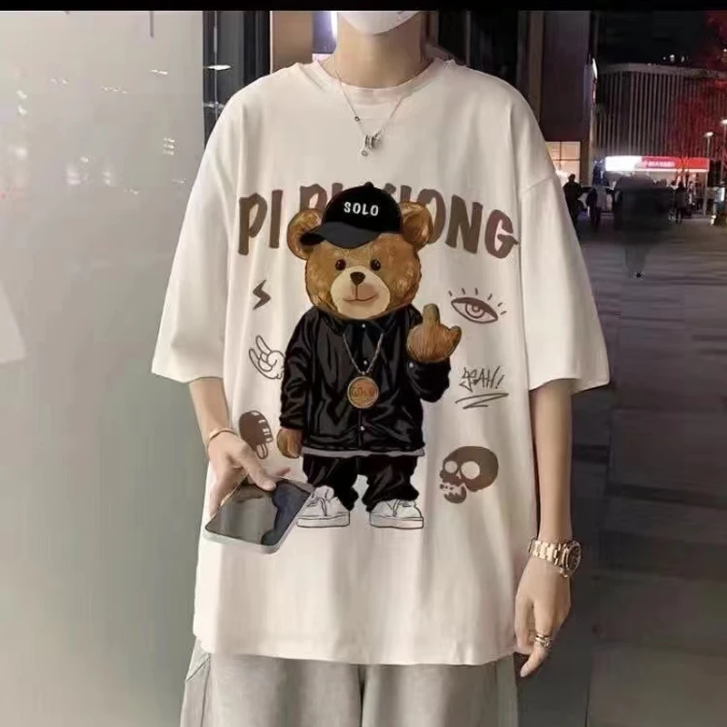 Men Casual Set Hip Hop Streetwear Korean Suits Bear T-Shirt and Shorts Two Piece Set Tracksuits Men Suit Tracksuit Men's Sets