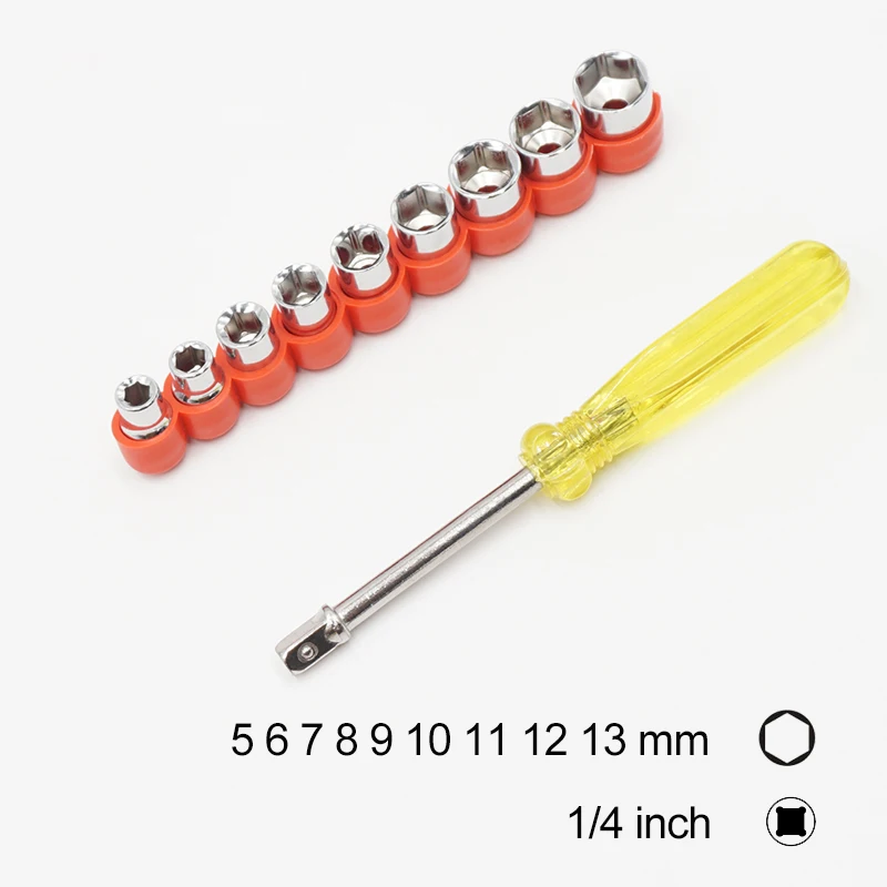 

Набор головок с шестигранным углублением 1/4 дюйма, 11 шт., 5-13 мм, с держателем