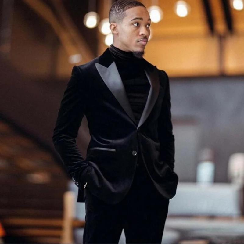 

Свадебные смокинги для мужчин, костюмы, облегающие бархатные блейзеры для шафера с лацканами и брюками, смокинг для жениха из 2 предметов, му...